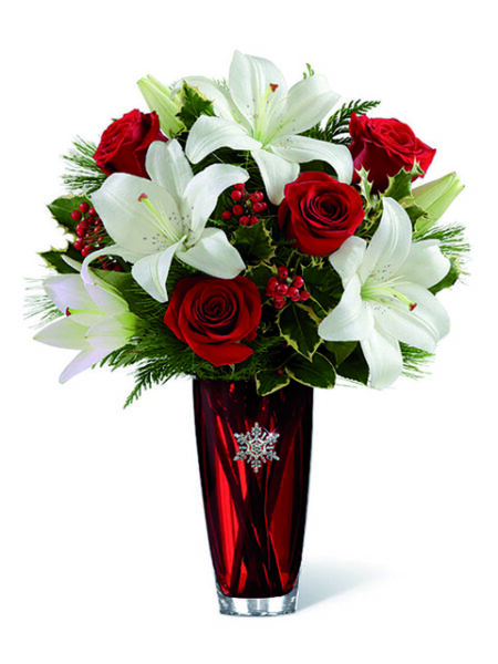 bouquet rose rosse e lilium bianchi